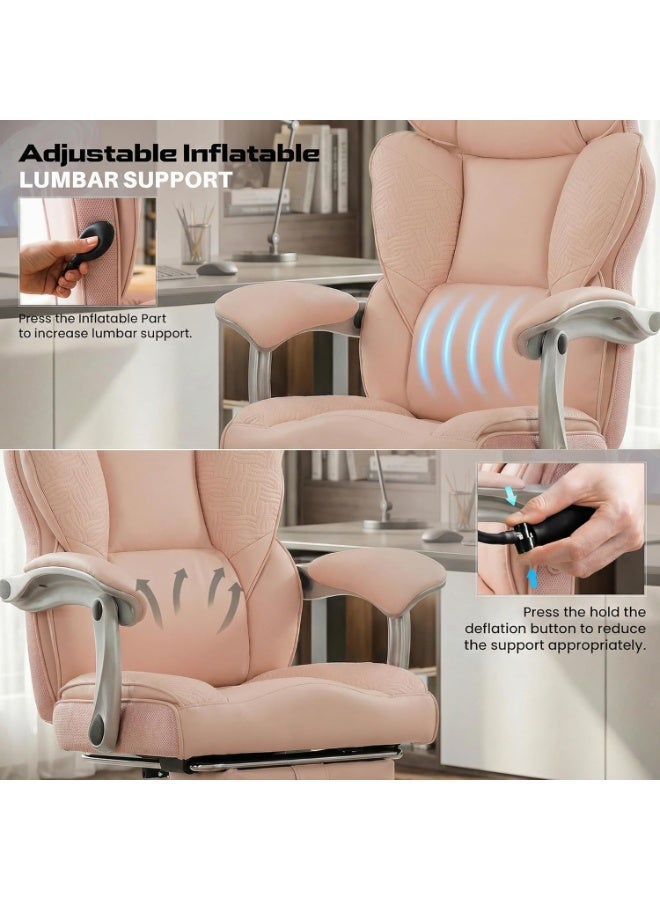 DROGO Emperium Office Chair for Work from Home 400LBS | Ergonomic Executive Boss Chair with PU Leather, High Back, Spacious Cushion Seat & Pumping Lumbar Support | Desk Chair with Premium Metal Base & Footrest Pink - Image 4